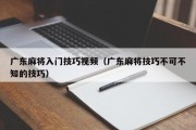 广东麻将入门技巧视频（广东麻将技巧不可不知的技巧）